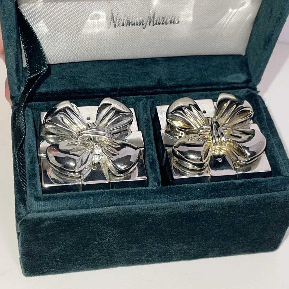 VTG Neiman Marcus Godinger Silver Plate Gift Box Salt Pepper Shaker Felt‎ Bottom